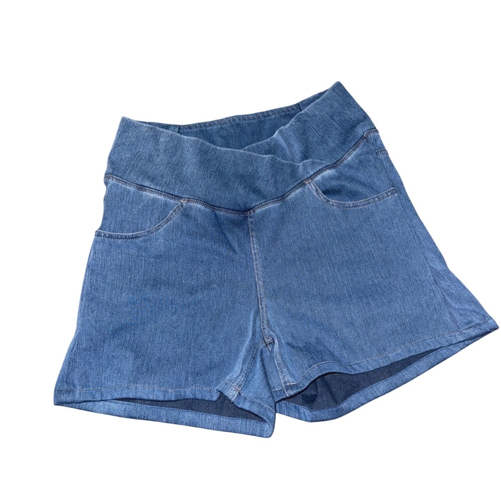 Halara Flex Women's Crossover Denim Shorts Blue High Waisted Size M